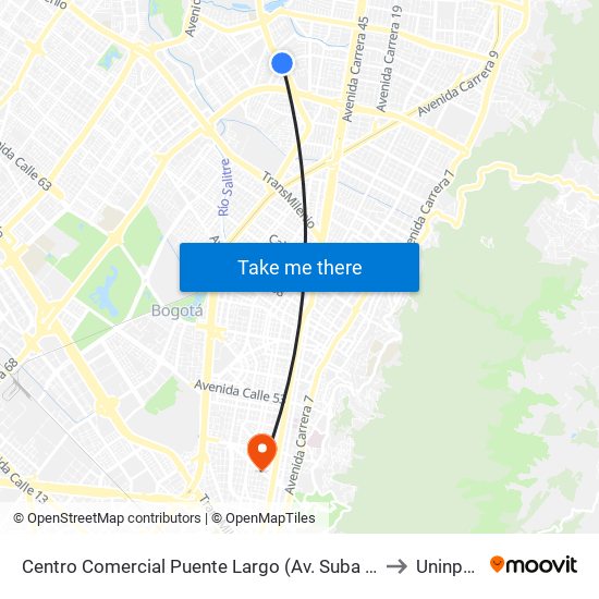 Centro Comercial Puente Largo (Av. Suba - Cl 106) to Uninpahu map