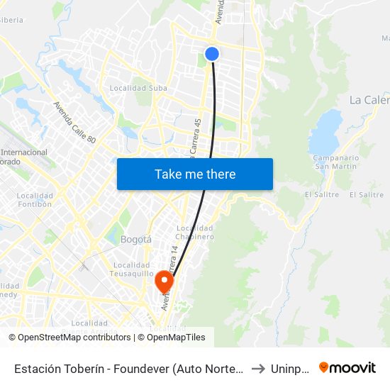 Estación Toberín - Foundever (Auto Norte - Cl 164) to Uninpahu map