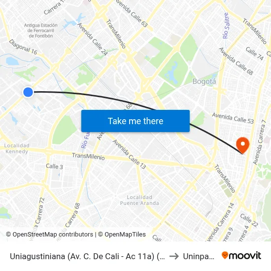 Uniagustiniana (Av. C. De Cali - Ac 11a) (B) to Uninpahu map