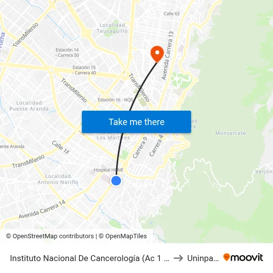 Instituto Nacional De Cancerología (Ac 1 - Kr 9) to Uninpahu map
