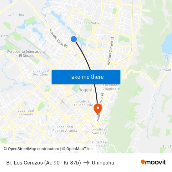 Br. Los Cerezos (Ac 90 - Kr 87b) to Uninpahu map