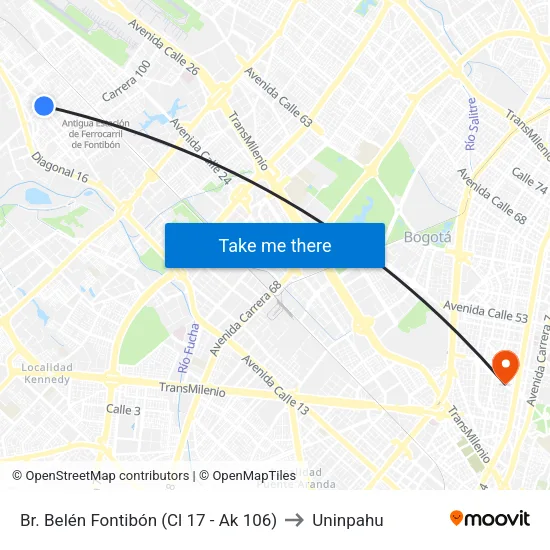 Br. Belén Fontibón (Cl 17 - Ak 106) to Uninpahu map