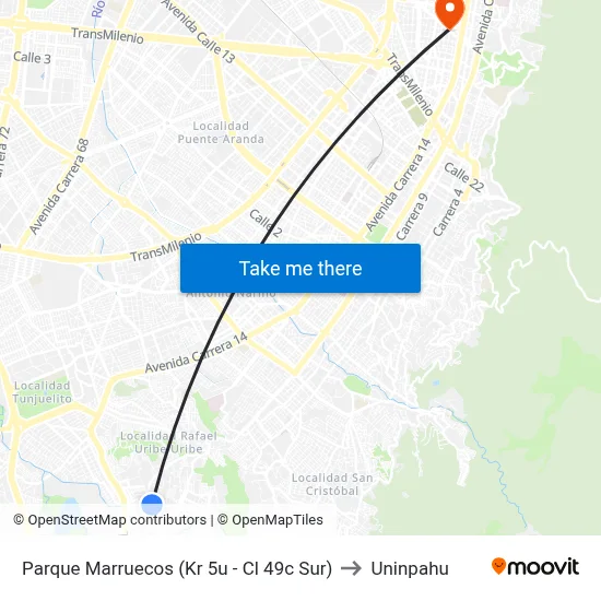 Parque Marruecos (Kr 5u - Cl 49c Sur) to Uninpahu map