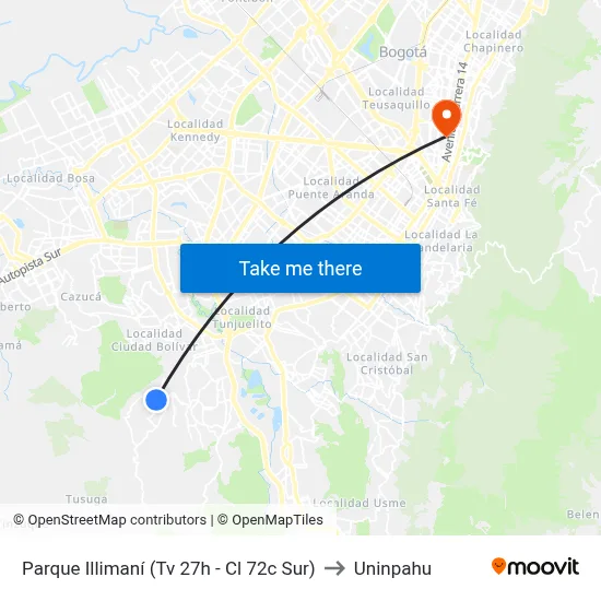 Parque Illimaní (Tv 27h - Cl 72c Sur) to Uninpahu map