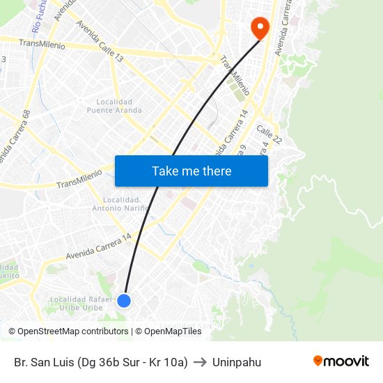 Br. San Luis (Dg 36b Sur - Kr 10a) to Uninpahu map