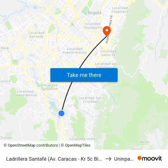 Ladrillera Santafé (Av. Caracas - Kr 5c Bis A) to Uninpahu map
