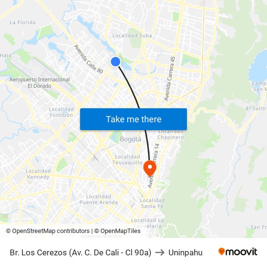 Br. Los Cerezos (Av. C. De Cali - Cl 90a) to Uninpahu map