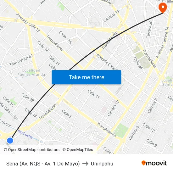Sena (Av. NQS - Av. 1 De Mayo) to Uninpahu map