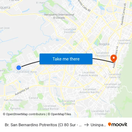 Br. San Bernardino Potreritos (Cl 80 Sur - Kr 88j) to Uninpahu map