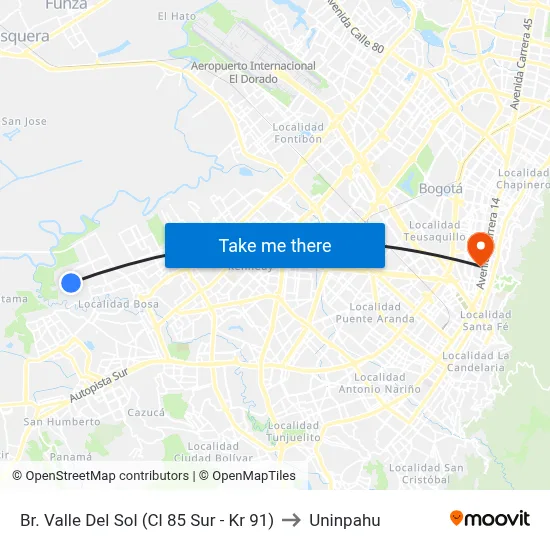 Br. Valle Del Sol (Cl 85 Sur - Kr 91) to Uninpahu map