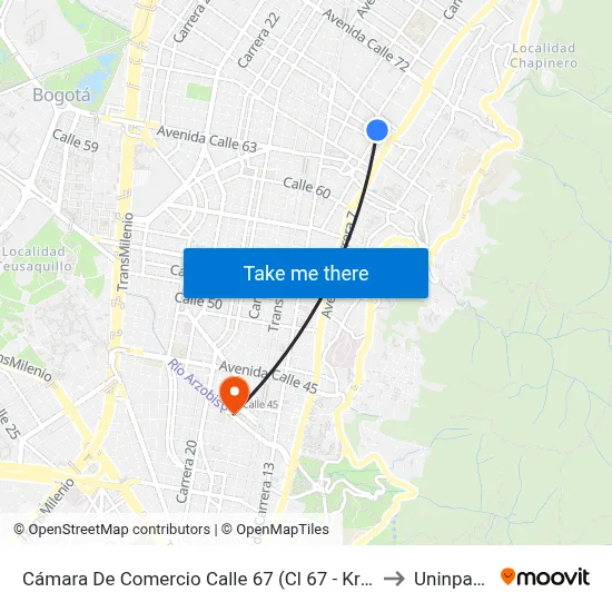 Cámara De Comercio Calle 67 (Cl 67 - Kr 8) to Uninpahu map