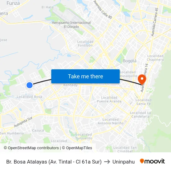 Br. Bosa Atalayas (Av. Tintal - Cl 61a Sur) to Uninpahu map