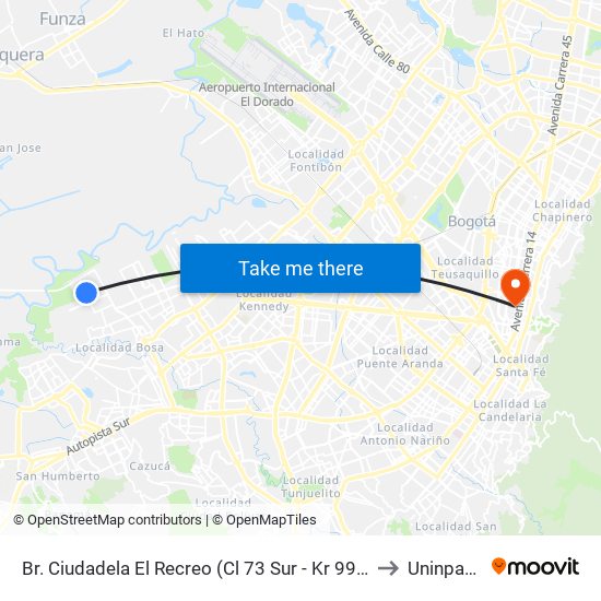 Br. Ciudadela El Recreo (Cl 73 Sur - Kr 99a) to Uninpahu map