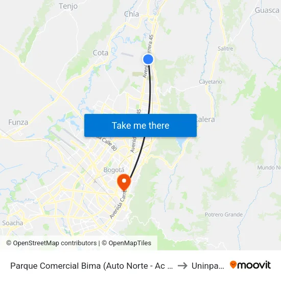 Parque Comercial Bima (Auto Norte - Ac 235) to Uninpahu map