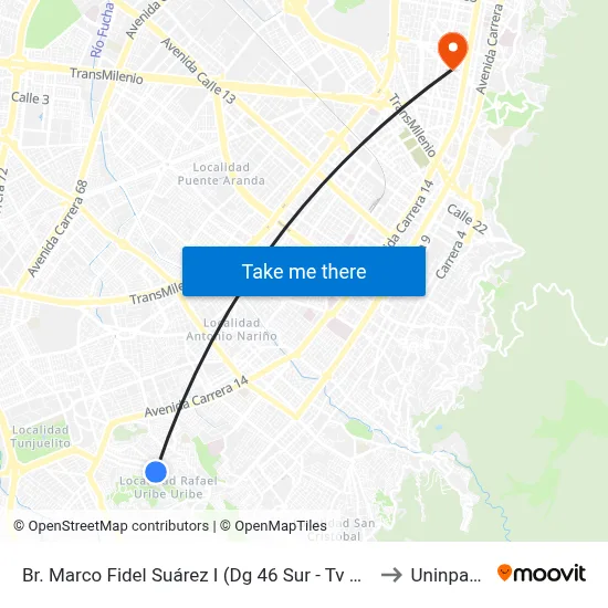 Br. Marco Fidel Suárez I (Dg 46 Sur - Tv 13) to Uninpahu map