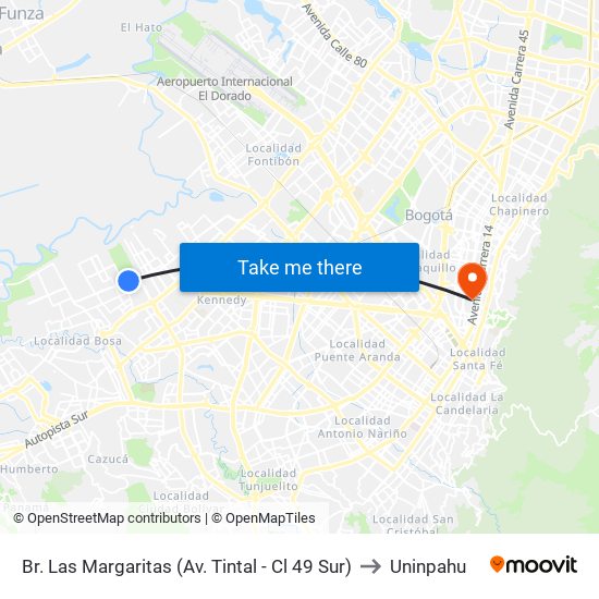 Br. Las Margaritas (Av. Tintal - Cl 49 Sur) to Uninpahu map