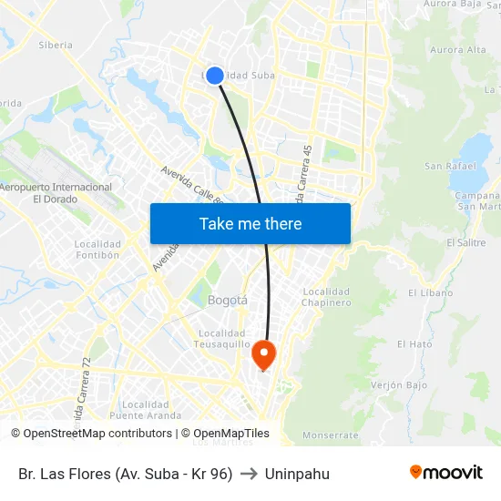 Br. Las Flores (Av. Suba - Kr 96) to Uninpahu map