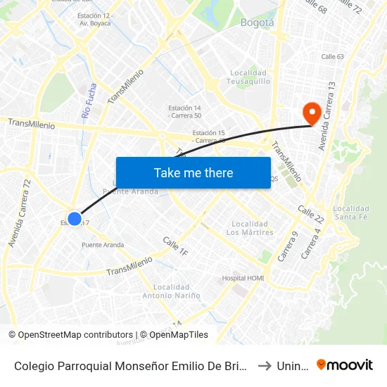 Colegio Parroquial Monseñor Emilio De Brigard (Cl 28 Sur - Kr 52b) to Uninpahu map