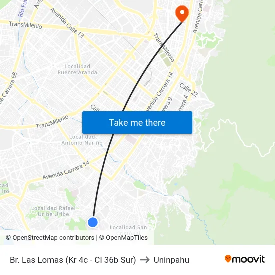 Br. Las Lomas (Kr 4c - Cl 36b Sur) to Uninpahu map