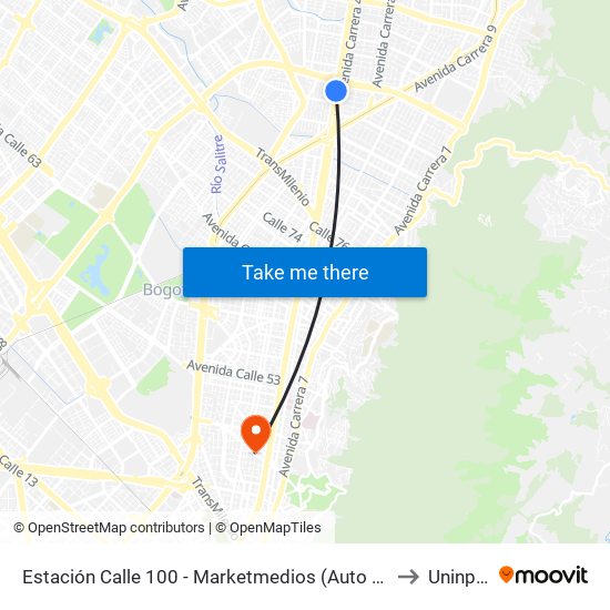 Estación Calle 100 - Marketmedios (Auto Norte - Cl 95) to Uninpahu map