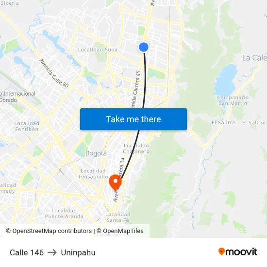 Calle 146 to Uninpahu map
