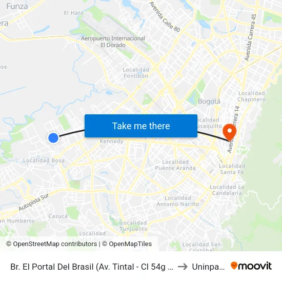 Br. El Portal Del Brasil (Av. Tintal - Cl 54g Sur) to Uninpahu map