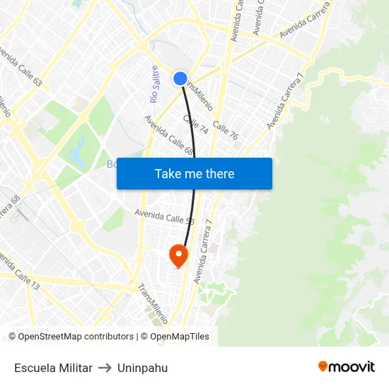 Escuela Militar to Uninpahu map