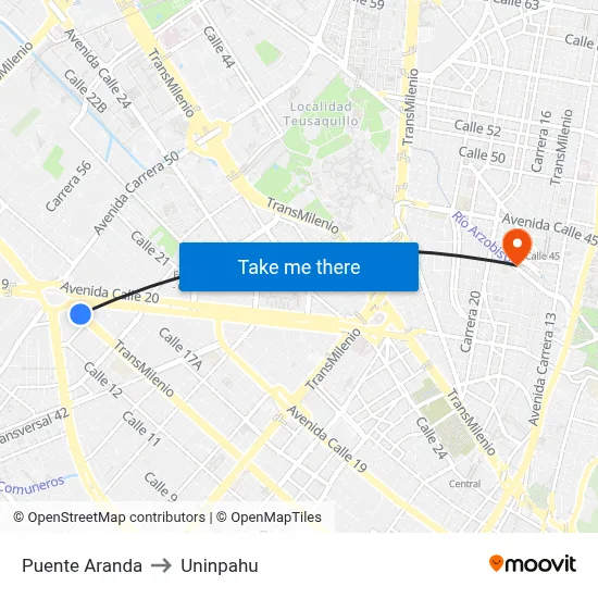 Puente Aranda to Uninpahu map