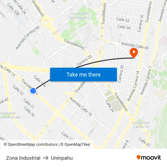 Zona Industrial to Uninpahu map