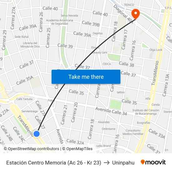 Estación Centro Memoria (Ac 26 - Kr 23) to Uninpahu map
