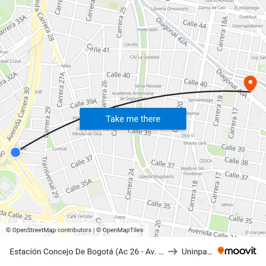 Estación Concejo De Bogotá (Ac 26 - Av. Nqs) to Uninpahu map