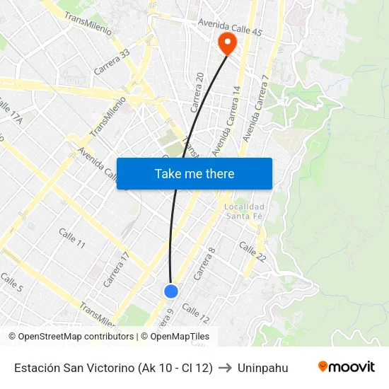 Estación San Victorino (Ak 10 - Cl 12) to Uninpahu map