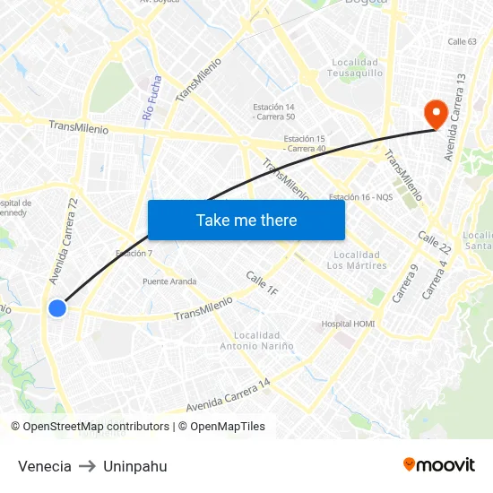 Venecia to Uninpahu map