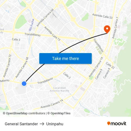 General Santander to Uninpahu map