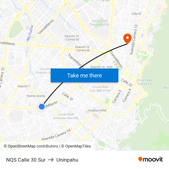 NQS Calle 30 Sur to Uninpahu map