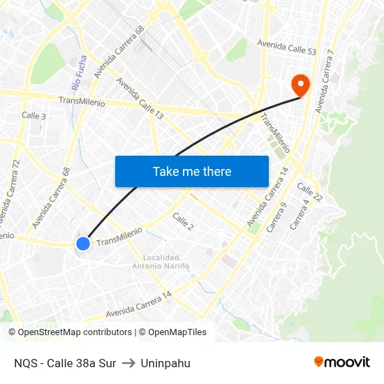 NQS - Calle 38a Sur to Uninpahu map