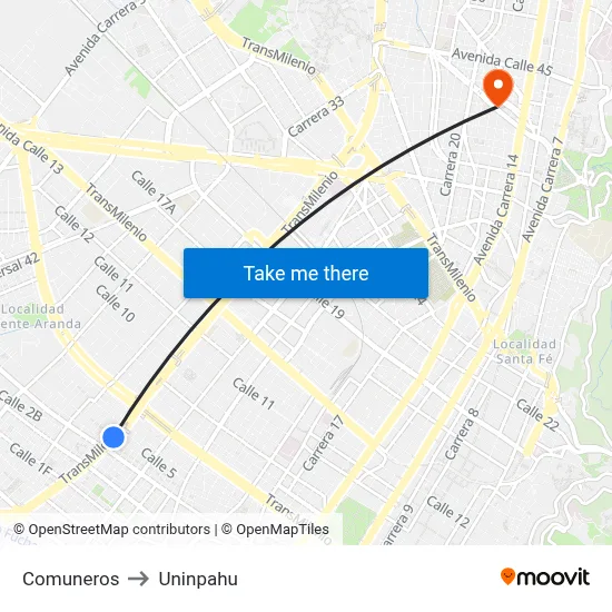 Comuneros to Uninpahu map