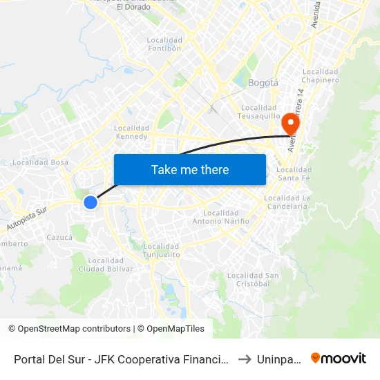 Portal Del Sur - JFK Cooperativa Financiera to Uninpahu map