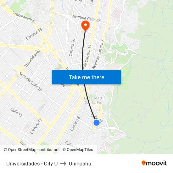 Universidades - City U to Uninpahu map