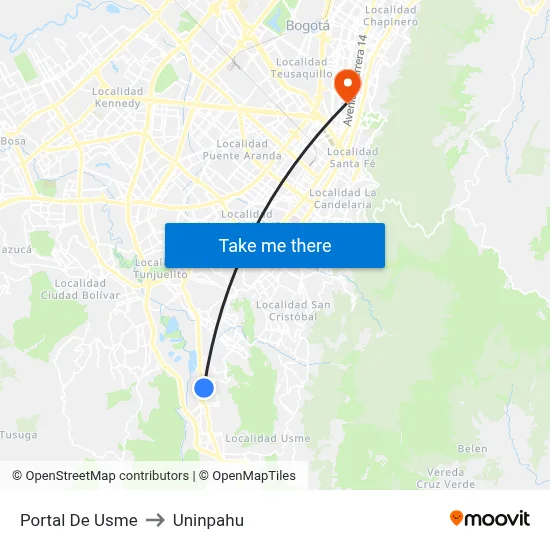 Portal De Usme to Uninpahu map