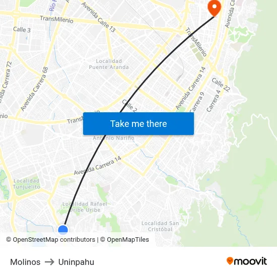 Molinos to Uninpahu map