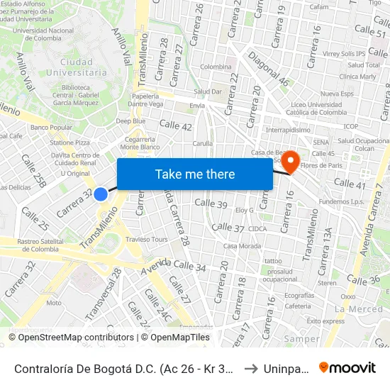 Contraloría De Bogotá D.C. (Ac 26 - Kr 31a) to Uninpahu map