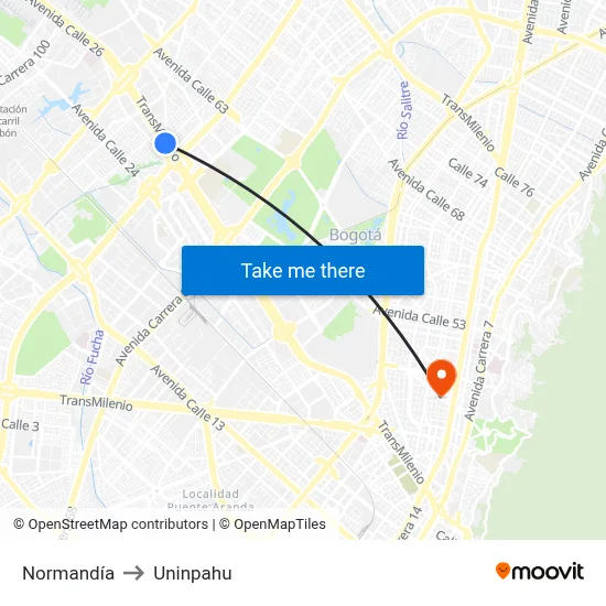 Normandía to Uninpahu map