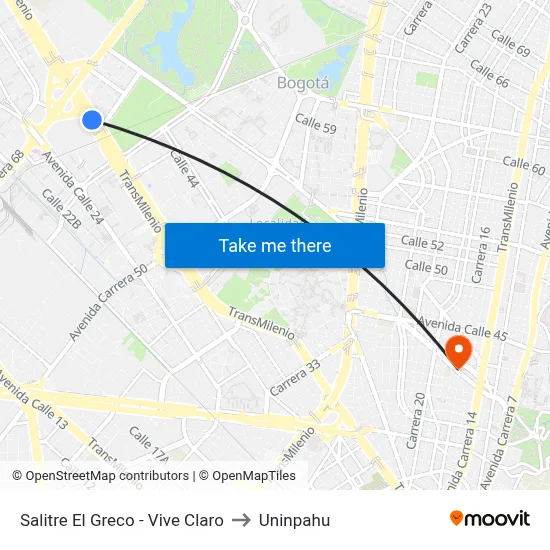 Salitre El Greco - Vive Claro to Uninpahu map