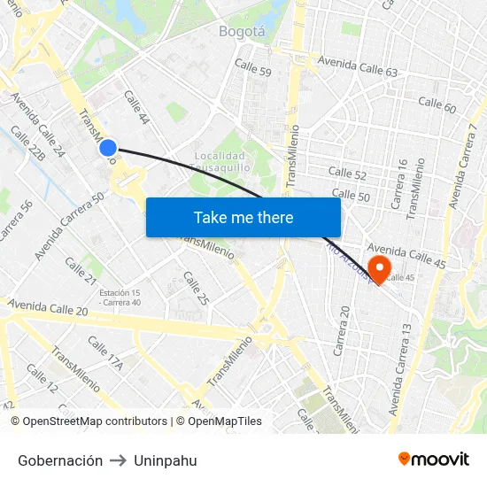 Gobernación to Uninpahu map