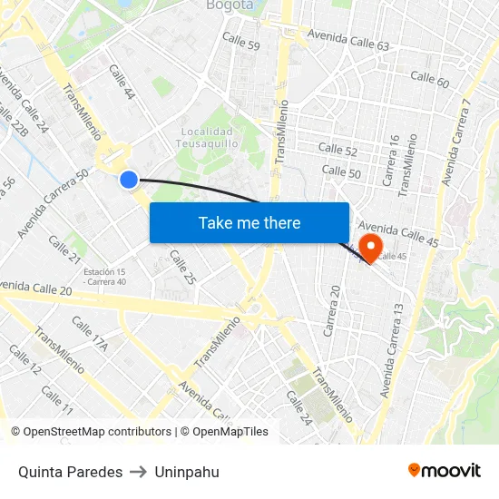 Quinta Paredes to Uninpahu map