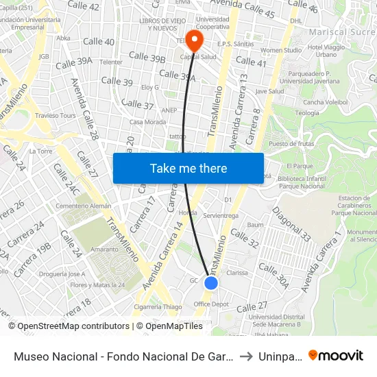 Museo Nacional - Fondo Nacional De Garantías to Uninpahu map