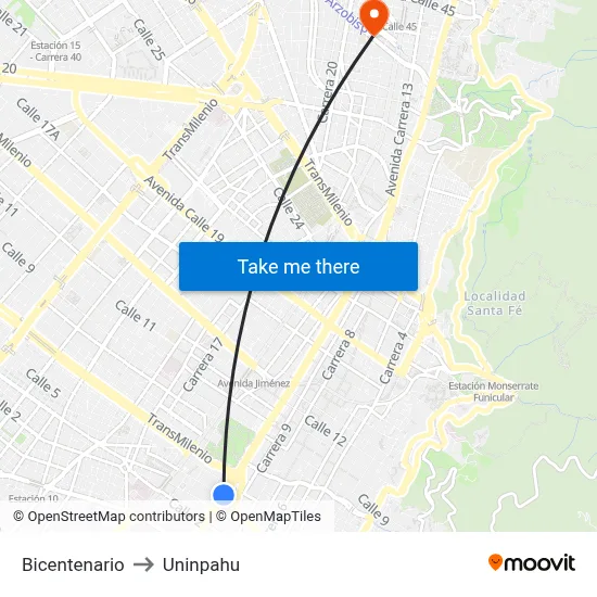 Bicentenario to Uninpahu map