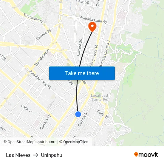 Las Nieves to Uninpahu map