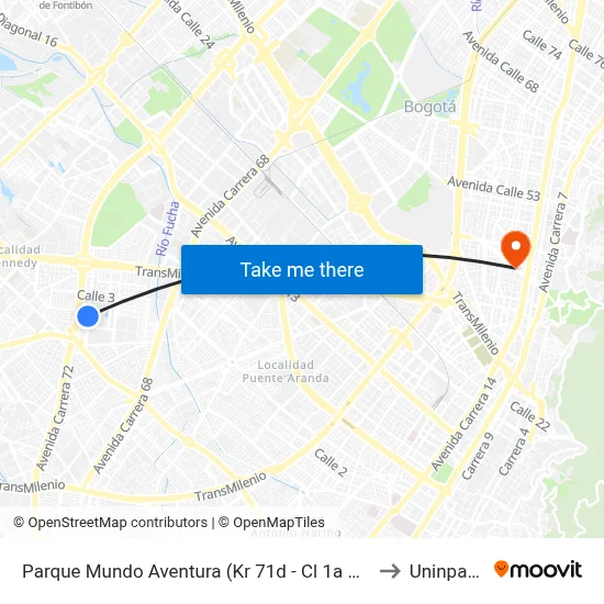 Parque Mundo Aventura (Kr 71d - Cl 1a Sur) to Uninpahu map